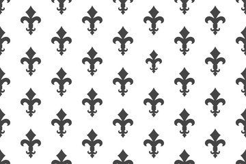 Vintage luxury Fleur-de-lis seamless royal background. France historic  ornamental pattern with heraldic symbol fleur-de-lis. Black and white style immaculate virgin symbolics. Vector illustration