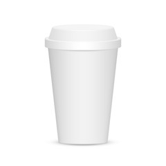 Paper or plastic coffee cup with empty fields isolated on white. Disposable takeaway package.