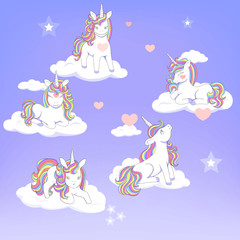 cute unicorns flying on the clouds