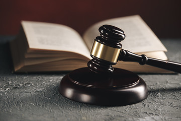 Attorney and notary concept. Wooden gavel on the table