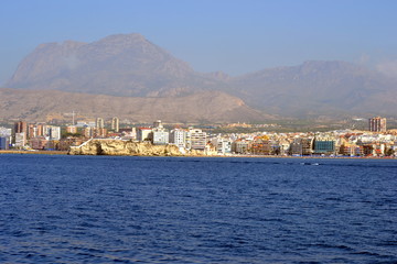 Fototapeta premium Sunny panoramic view on Benidorm city with seafront in Alicante Mediterranean of Spain