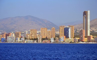 Fototapeta premium Sunny panoramic view on Benidorm city with seafront in Alicante Mediterranean of Spain
