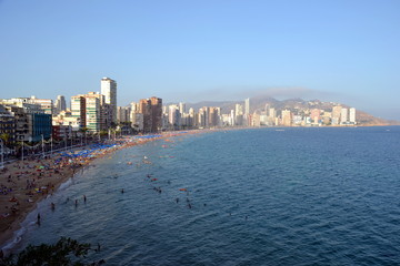 Panoramic view on the beach of Benidorm of tourist