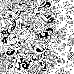 Cartoon cute doodles hand drawn Autumn frame design