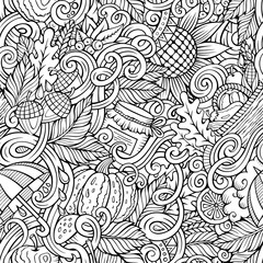 Cartoon cute doodles hand drawn autumn seamless pattern
