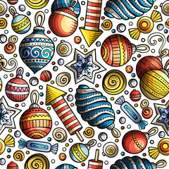 Cartoon cute hand drawn Xmass seamless pattern