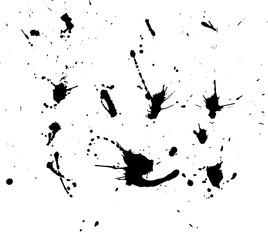 Messy ink blot, black drops on white background. Vector illustration. Big splashes
