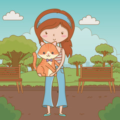 Obraz na płótnie Canvas Girl with cat cartoon design