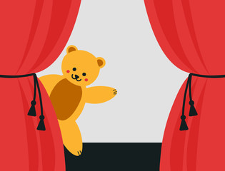 bear behind curtains
