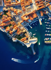 Dudrovnik, Croatia. Aerial view on the old town. Vacation and adventure. Town and sea. Top view from drone at on the old castle and azure sea. Travel - image © biletskiyevgeniy