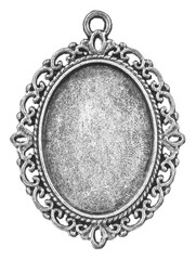 Vintage silver cabochon setting oval frame isolated on white background