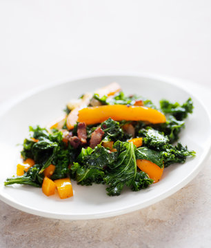 Sautéed Kale, Bacon and Sweet Orange Bell Peppers