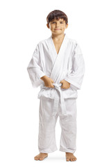 Boy in karate kimono holding his white belt © Ljupco Smokovski