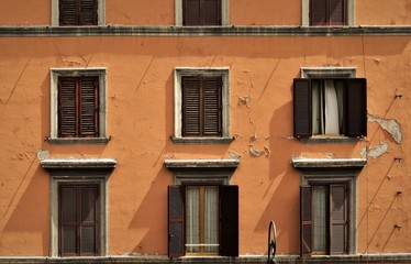 Windows of a hotel outside of the Rome Italy train station