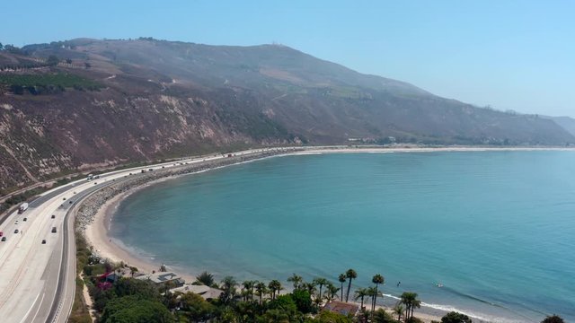 Aerial view of California beach coastline in Santa Barbara