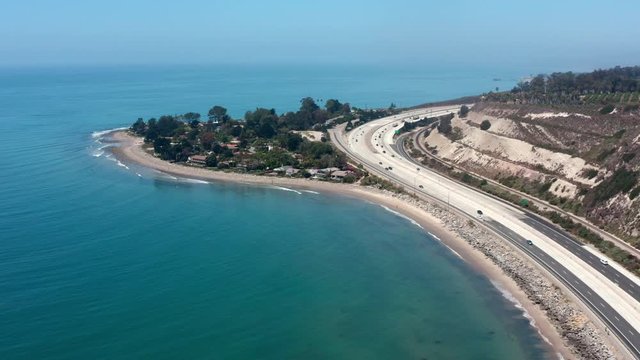 Aerial view of California beach coastline in Santa Barbara