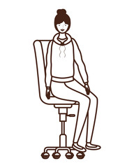 silhouette of woman with sitting in office chair on white background