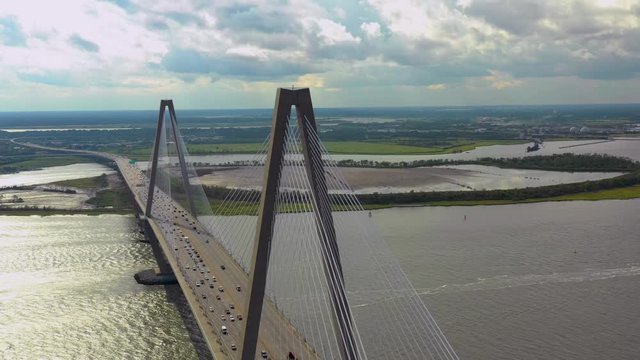 Cinematic aerial video Arthur Ravenel Bridge Charleston SC