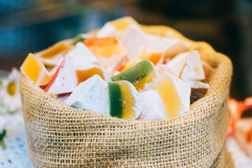 Traditional Tasty Turkish delight candy lokun