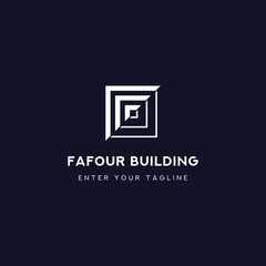 Logo Letter F Square Building, Concept Letter F + Icon walled room.