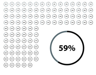 Circle percentage diagrams from 1 to 100. web design, infographic,  interface, presentation. Vector percentage diagram. loading icon