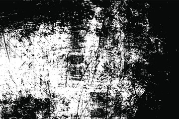 Black white grunge background. Abstract monochrome texture of scratches, chips, cracks. Vector pattern of the worn surface