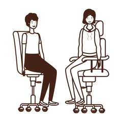 silhouette of women with sitting in office chair on white background