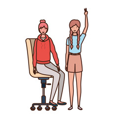 women with sitting in office chair on white background