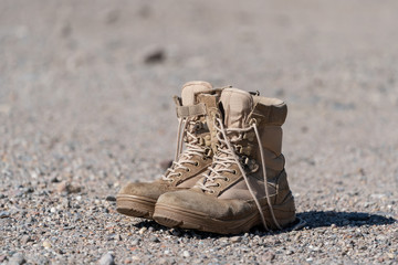 Naklejka premium Used desert boots ready for the nest hike