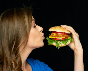 portrait of girl loves burgers.