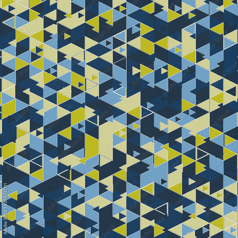 Poster Trendy triangular shapes pattern. Modern presentation template. Colorful abstract design. 3d rendering