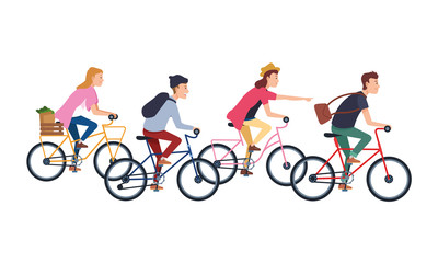Obraz premium People riding bicycles with accesories