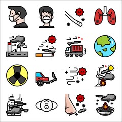 world air pollution pm2.5 icons set,smoke, dust, industry and more symbol and illustration vector, color outline