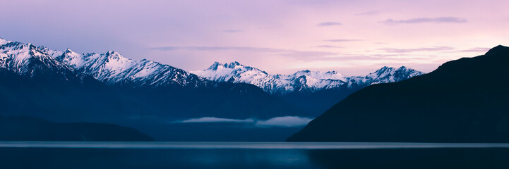 Fototapeta na wymiar lake in mountains landscape panorama