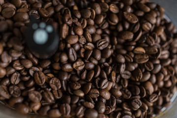 Fototapeta premium Roasted coffee beans background. Top view, overhead