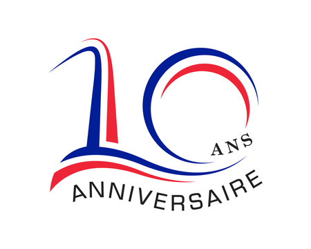 10th anniversary years with the element wave curved french flag vector