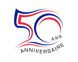 50th anniversary years with the element wave curved french flag vector