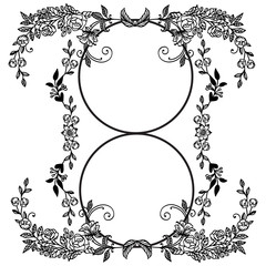 Black and white seamless leaf floral frame border, with place for text. Vector