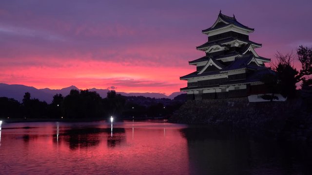 Historic traditional Matsumoto castle in Nagano at sunset