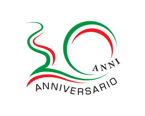 30th anniversary years with the element wave curved italy flag vector