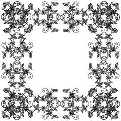 Decorative of frame, for artwork of flower in black and white colors, with space for text. Vector