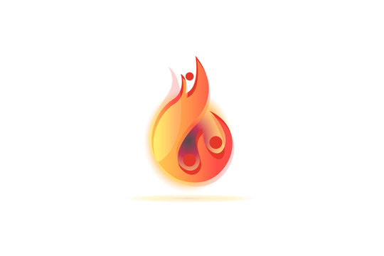 Fire flames firemen people logo vector image