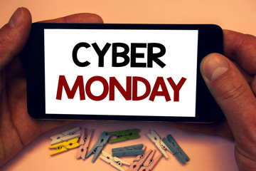 Writing note showing Cyber Monday. Business photo showcasing Special sales after Black Friday Online Shopping E-commerce