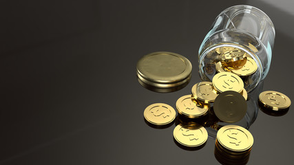  jar  and gold coins 3d rendering for business concept.