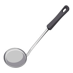 Vector realistic 3d kitchen tool stainless silver glossy spoon for soup on white background