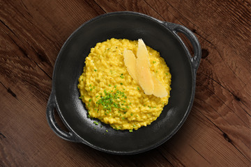 Traditional Italian pasta on black rustic pan