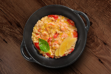 Traditional Italian pasta on black rustic pan