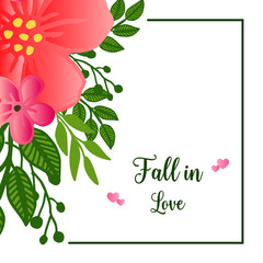 Invitation card fall in love, art unique with design beauty green leafy flower frame. Vector