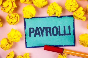 Writing note showing Payroll Motivational Call. Business photo showcasing Total salaries paid by a company to its employees written Sticky note paper within paper balls plain background Pen