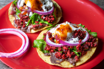 Mexican tortilla toast with chorizo also called 